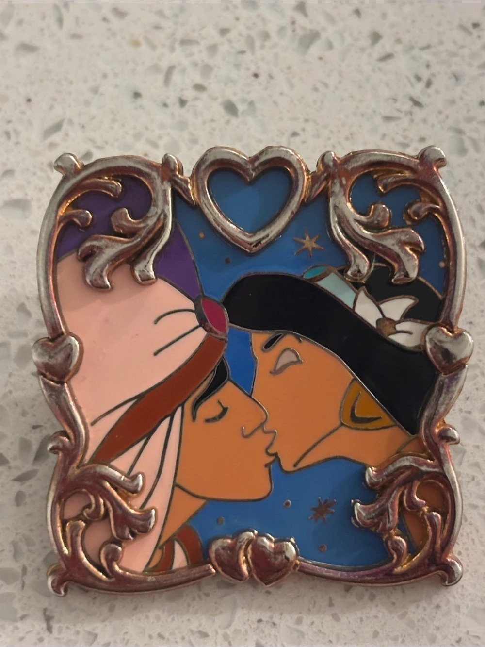 Vintage Disney Aladdin and Princess Jasmine The Kiss Pin Blue & Pink